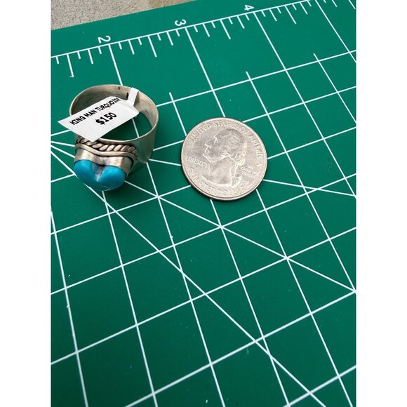 Artisan Heart  Sterling Silver Kingman Turquoise Cigar Band Statement Ring 9.5 - Picture 12 of 13